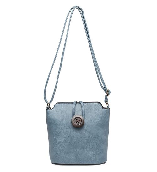 Ladys Cross Body Bag with Wood Button Well-organized Shoulder handbag Long Strap -z-1971M light blue