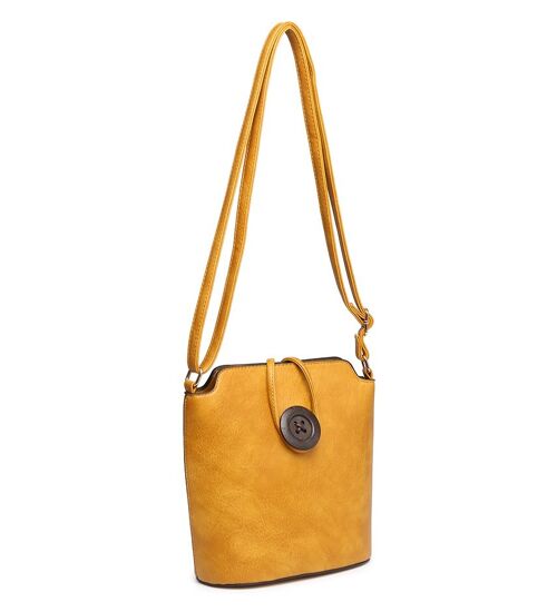 Ladys Cross Body Bag with Wood Button Well-organized Shoulder handbag Long Strap -z-1971M yellow