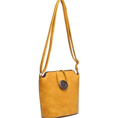 Ladys Cross Body Bag with Wood Button Well-organized Shoulder handbag Long Strap -z-1971M yellow