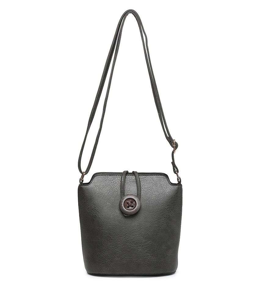 Bolso cruzado para mujer con botón de madera Bolso de hombro bien organizado Correa larga -z-1971M gris
