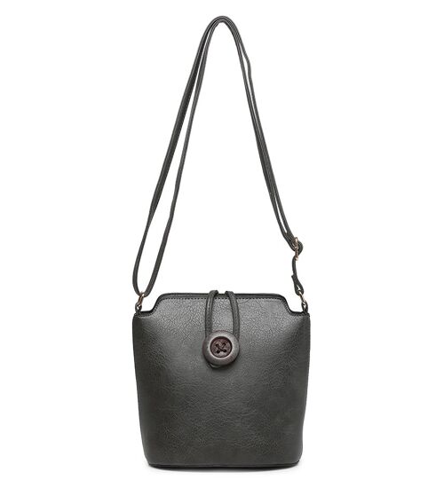Ladys Cross Body Bag with Wood Button Well-organized Shoulder handbag Long Strap -z-1971M grey