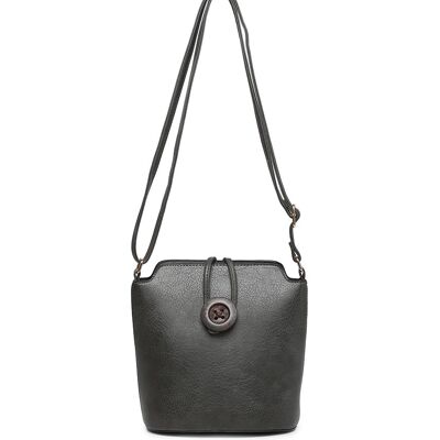 Ladys Cross Body Bag with Wood Button Well-organized Shoulder handbag Long Strap -z-1971M grey