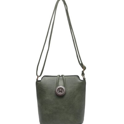 Sac à bandoulière Ladys avec bouton en bois Sac à main à bandoulière bien organisé Long Strap -z-1971M vert