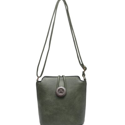 Ladys Cross Body Bag with Wood Button Well-organized Shoulder handbag Long Strap -z-1971M green