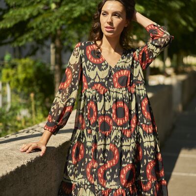 Kleid mit Iris-Print - 80925-5 Khaki