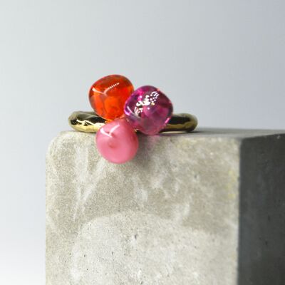 Adjustable Murano Glass open ring with handmade 18k gold plating