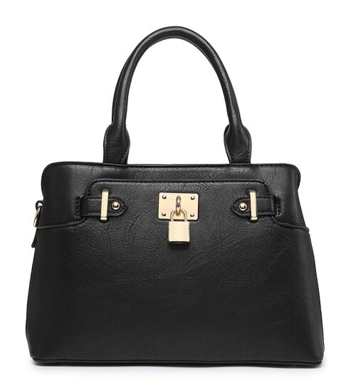 Ladies  Tote Bag Stylish Padlock  Shoulder Bag  High Quality PU Leather Handbag  with Adjustable Shoulder Strap - A36840 black
