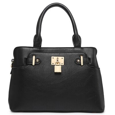 Ladies  Tote Bag Stylish Padlock  Shoulder Bag  High Quality PU Leather Handbag  with Adjustable Shoulder Strap - A36840 black