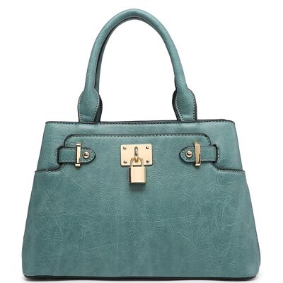 Bolso de mano para mujer Bolso de hombro con candado elegante Bolso de cuero de PU de alta calidad con correa ajustable para el hombro - A36840 azul