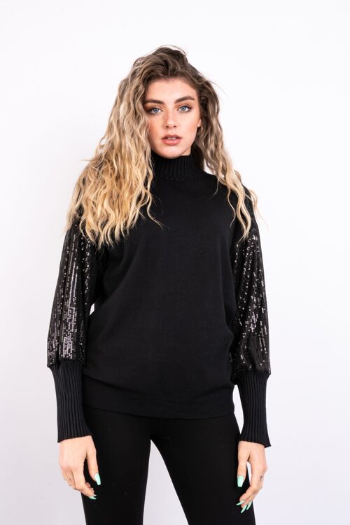 Black sequin sleeve top with fitted cuffs