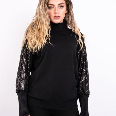 Black sequin sleeve top with fitted cuffs