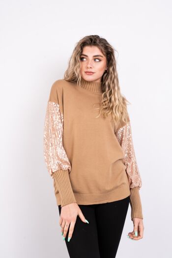 Top camel à sequins et poignets ajustés 2