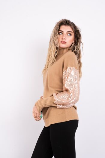 Top camel à sequins et poignets ajustés 3