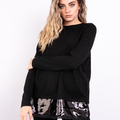 Black soft knit top with matching colour sequins