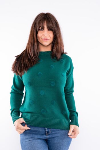 Pull vert à pois pelucheux 1