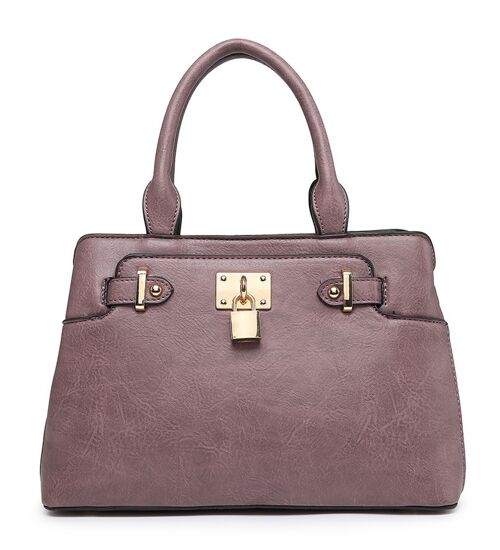 Ladies  Tote Bag Stylish Padlock  Shoulder Bag  High Quality PU Leather Handbag  with Adjustable Shoulder Strap - A36840m purple