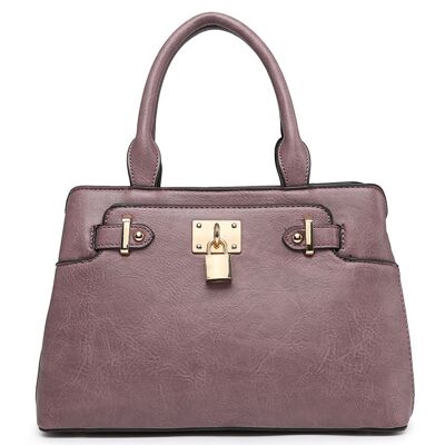 Ladies  Tote Bag Stylish Padlock  Shoulder Bag  High Quality PU Leather Handbag  with Adjustable Shoulder Strap - A36840m purple