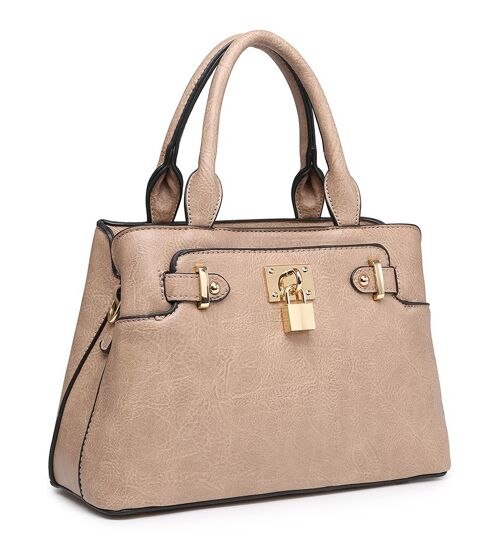 Ladies  Tote Bag Stylish Padlock  Shoulder Bag  High Quality PU Leather Handbag  with Adjustable Shoulder Strap - A36840m apricot