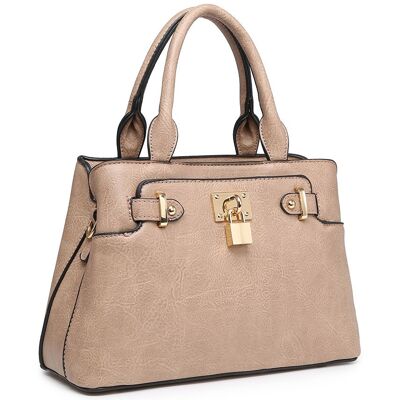 Ladies  Tote Bag Stylish Padlock  Shoulder Bag  High Quality PU Leather Handbag  with Adjustable Shoulder Strap - A36840m apricot