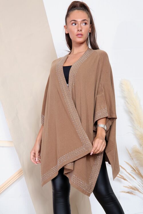 Camel knitted cardigan with crystal embellishment
