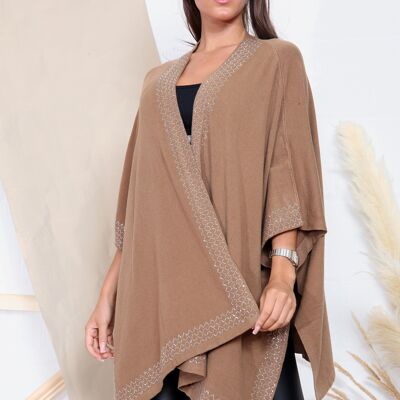 Camel knitted cardigan with crystal embellishment