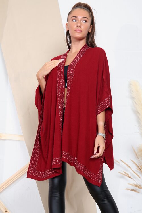 Red knitted cardigan with crystal embellishment