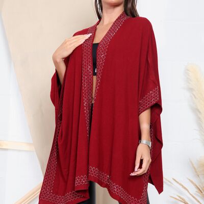 Red knitted cardigan with crystal embellishment