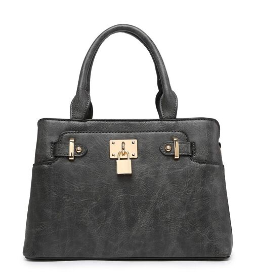 Ladies  Tote Bag Stylish Padlock  Shoulder Bag  High Quality PU Leather Handbag  with Adjustable Shoulder Strap - A36840m grey