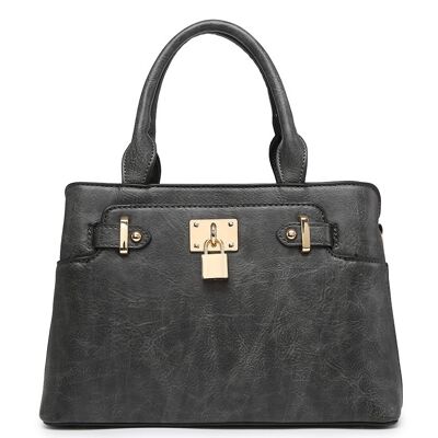 Ladies  Tote Bag Stylish Padlock  Shoulder Bag  High Quality PU Leather Handbag  with Adjustable Shoulder Strap - A36840m grey