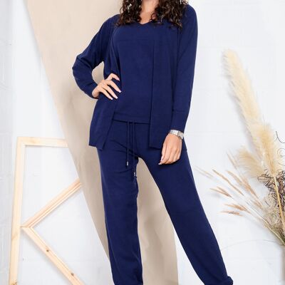 Set 3 pezzi gilet, cardigan e jogger blu navy