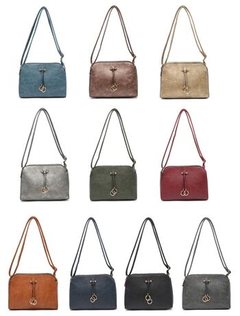 Automne Femmes 3 compartiments sac à bandoulière Ring Charm sac à bandoulière en cuir PU végétalien Multi poches sac à main longue sangle-A36184-DSm bleu 12