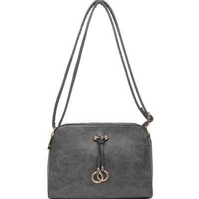 Automne Femmes 3 compartiments sac à bandoulière Ring Charm sac à bandoulière en cuir PU végétalien Multi poches sac à main longue sangle-A36184-DSm vert