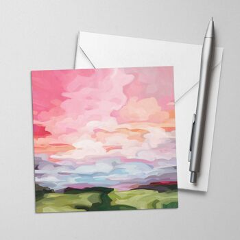 Carte de vœux artistique | Peinture rose du lever du soleil | Toujours et à jamais 2
