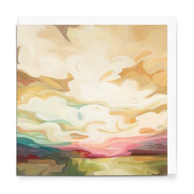 Tarjeta de felicitación artística | Pintura dorada del amanecer | Hilado por el sol