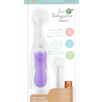 Sonic toothbrush for babies from 0-5 years old, purple, with timer and battery included. The Babygators