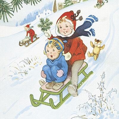 Tobogganing postcard