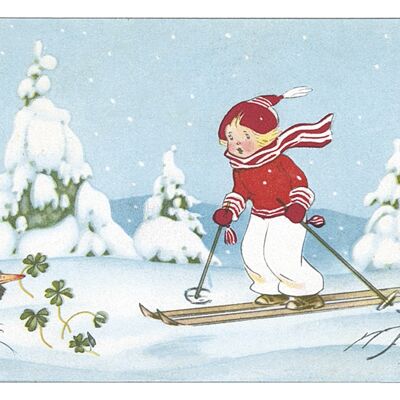 Skifahrer-Postkarte