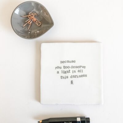 Tile - 'Witje' white - 'Darkness' poem