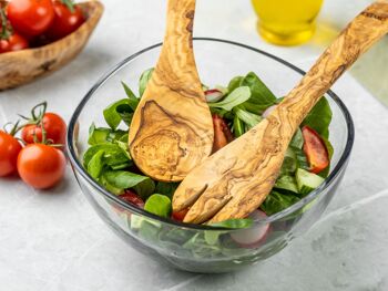 Couverts à salade en bois d'olivier 2 pièces "Roquette 6