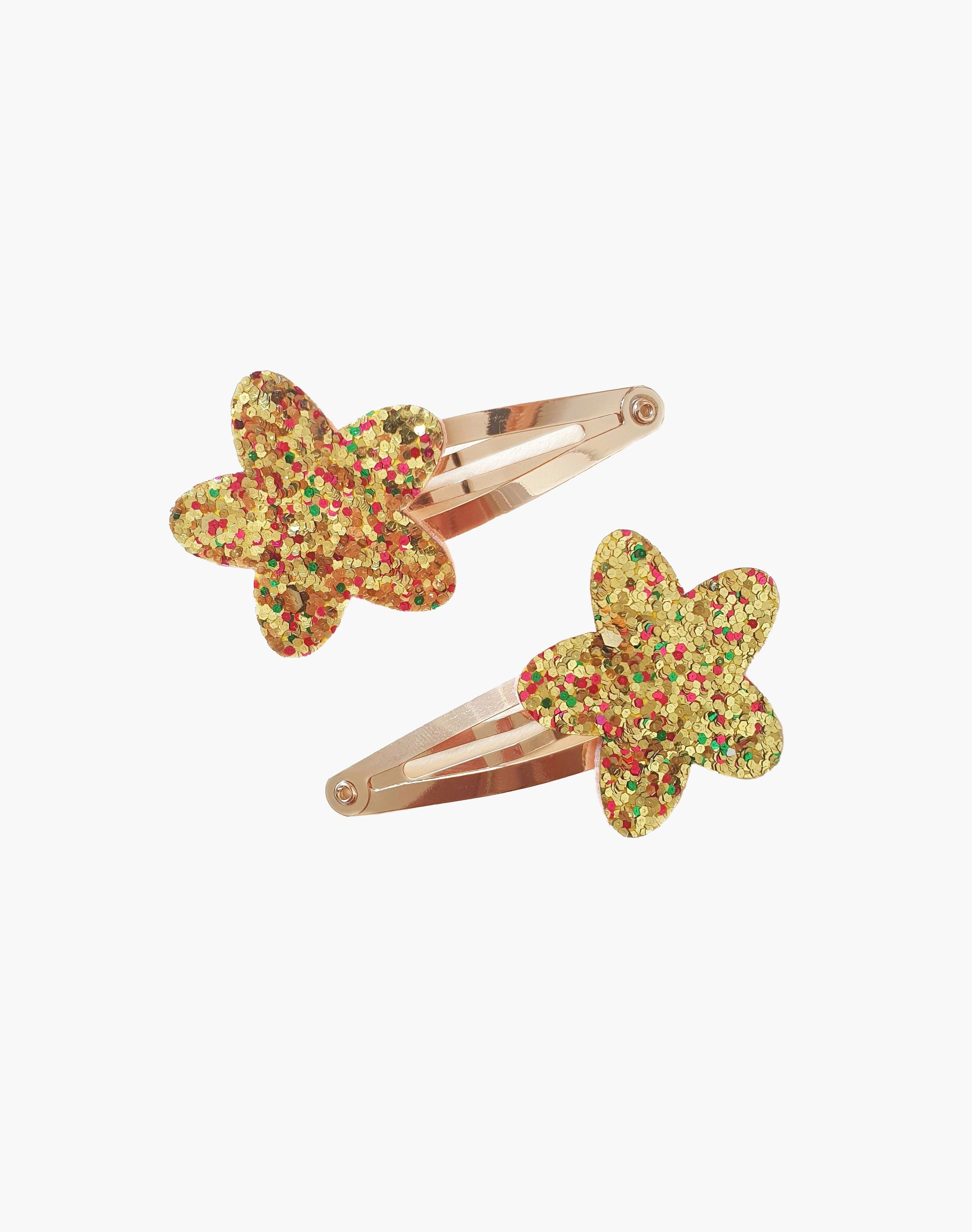 Glitter Star Hair Clips - Set of 2 - Yellow