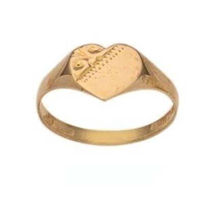 9ct hand engraved heart Maids Signet Ring sizes G