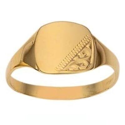 9ct Gold 11x11mm gents engraved TV shaped Signet Ring Size Q