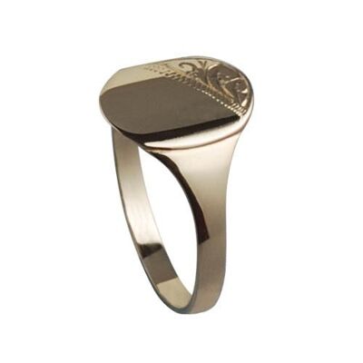 9ct Gold 13x11mm gents engraved oval Signet Ring Size V