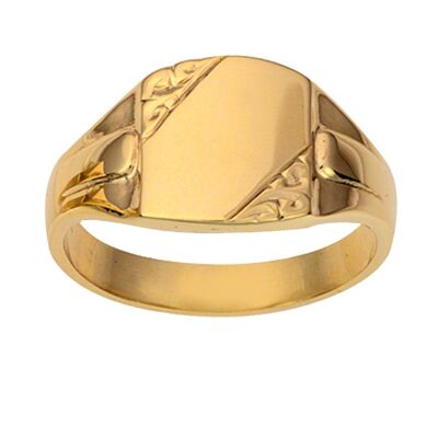 9ct Gold 14x12mm gents engraved rectangular Signet Ring Size X
