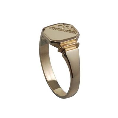 9ct Gold 7x8mm ladies engraved octagonal Signet Ring Size O