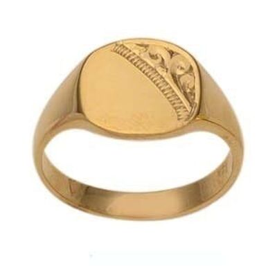 9ct Gold 10x10mm ladies engraved TV shaped Signet Ring Size N