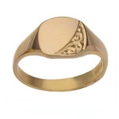 9ct Gold 8x10mm ladies engraved TV shape Signet Ring Size L