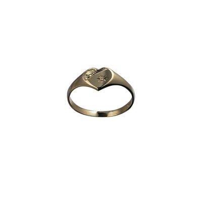 9ct Gold 9x9mm ladies diamond set hand engraved heart shaped Signet Ring Size J