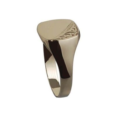 9ct Gold 14x12mm gents engraved TV shaped Signet Ring Size V #1278