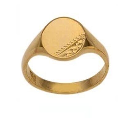 9ct Gold 8x6mm ladies engraved oval Signet Ring Size O